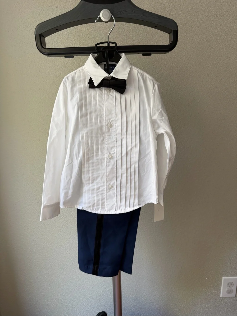 Nautica 3-Pcs Set Pleated Dress Shirt with Black Bow Tie and Navy Formal Pants 4
